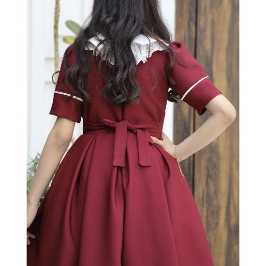 صورة فستان بناتي عودي بفيونكة ذيل وأكمام مميزة | ألوان (عودي, احمر, ليموني) - 1165